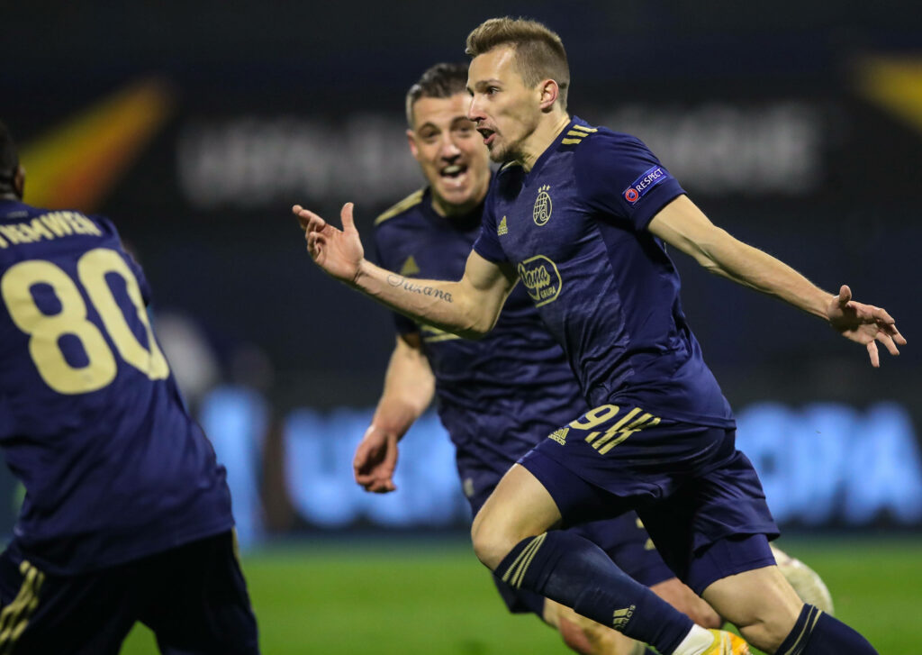 Mislav Orsic (Dinamo Zagreb) bejubelt seinen Treffer gegen Tottenham Hotspur